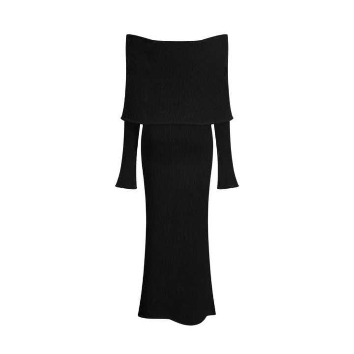 Kim - Schulterfreies Maxi-Strickkleid