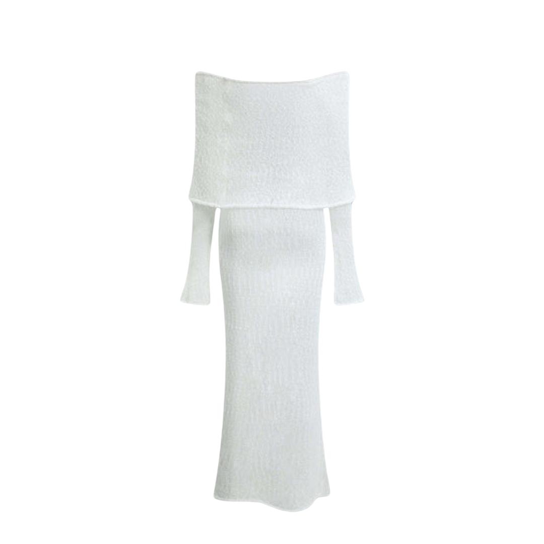 Kim - Schulterfreies Maxi-Strickkleid