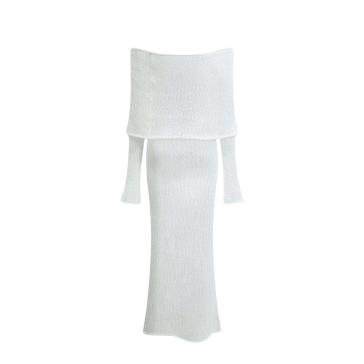 Kim - Schulterfreies Maxi-Strickkleid